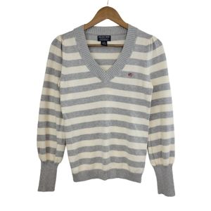 Polo Jeans Co Ralph Lauren Women's Sweater V-Neck Stripe Cotton Gray M M